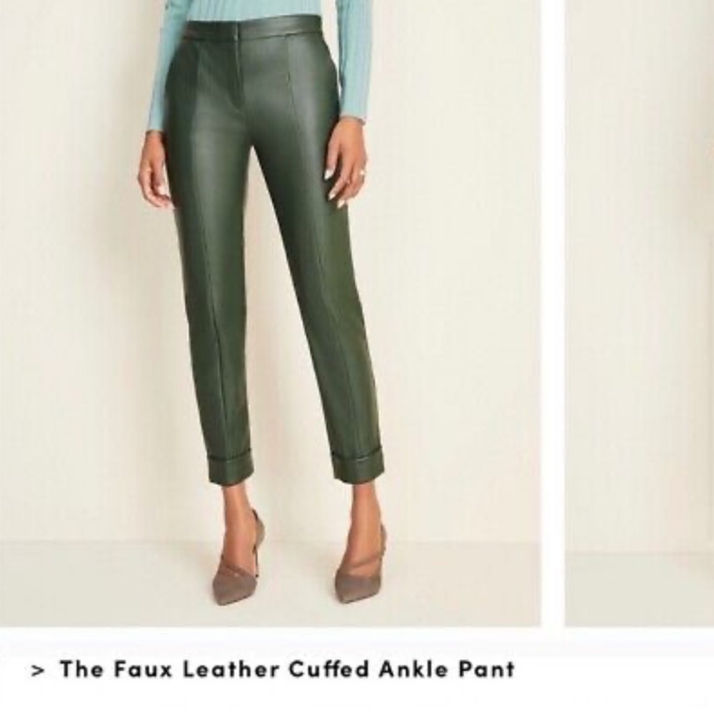 Ann Taylor Faux Leather Cuffed Ankle Pant - Dark Green